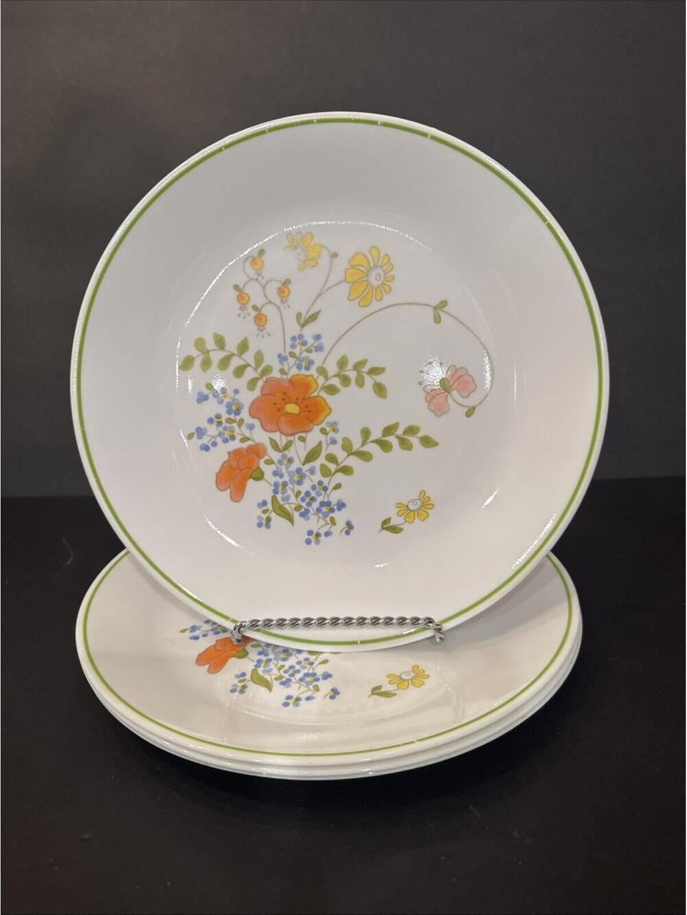 (4) Vintage Corelle Corning Dinner Plates "Wildflower" 10.25"